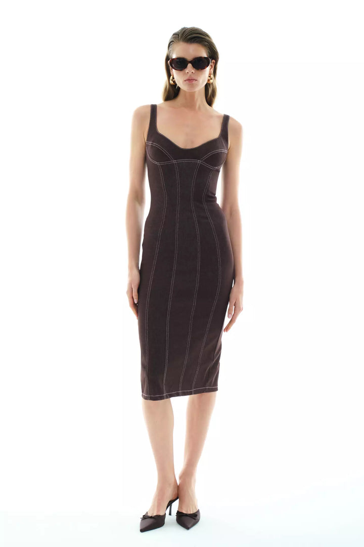FRV Brown kot sleeveless midi dress - Zhlobin