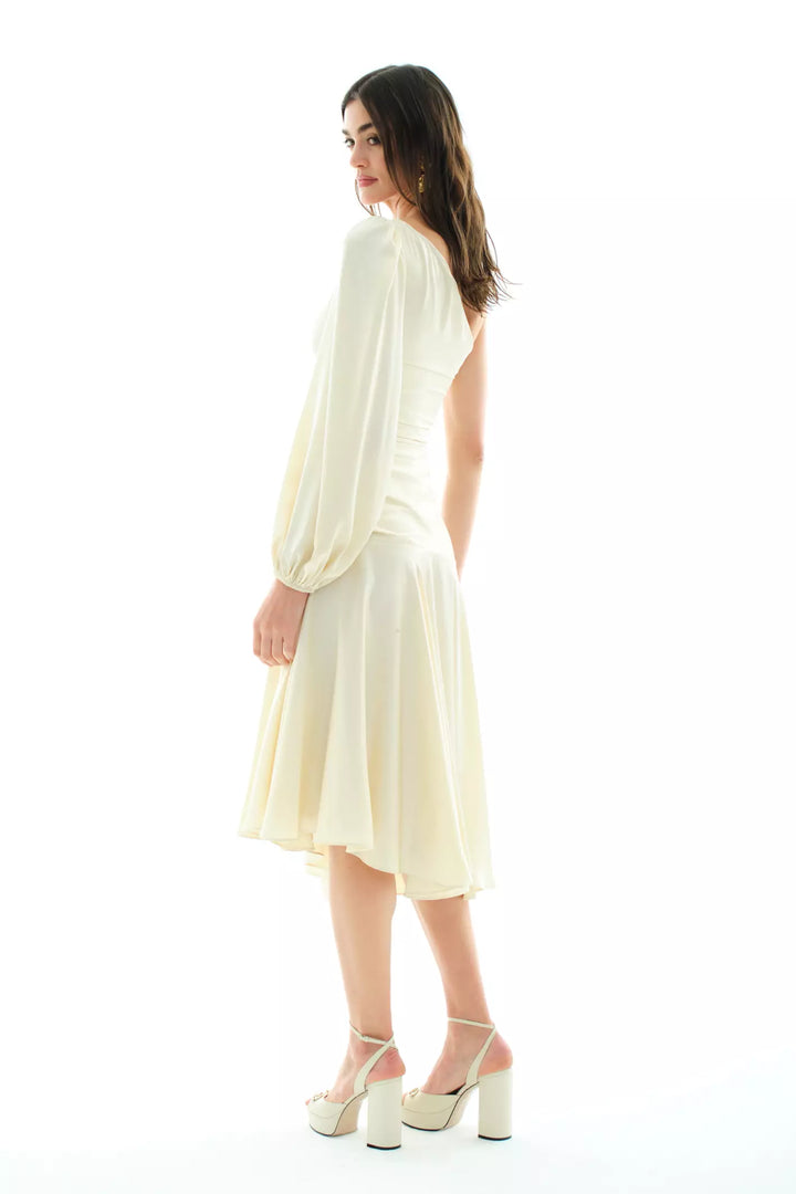 FRV Beige satin single sleeve midi dress - Carrara