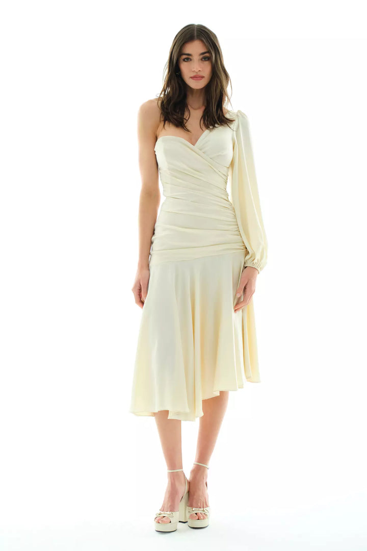 FRV Beige satin single sleeve midi dress - Carrara