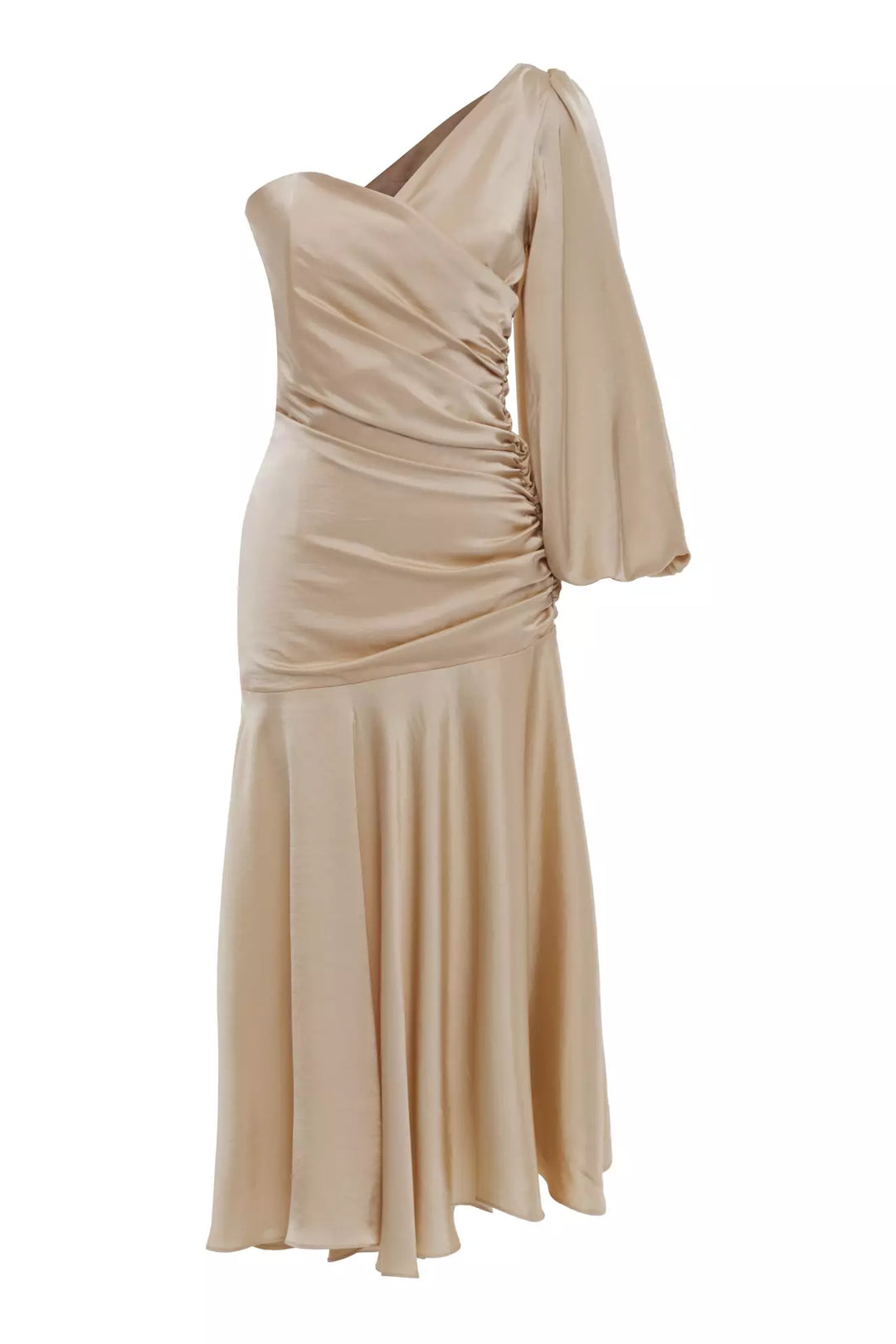 FRV Beige satin single sleeve midi dress - Carrara