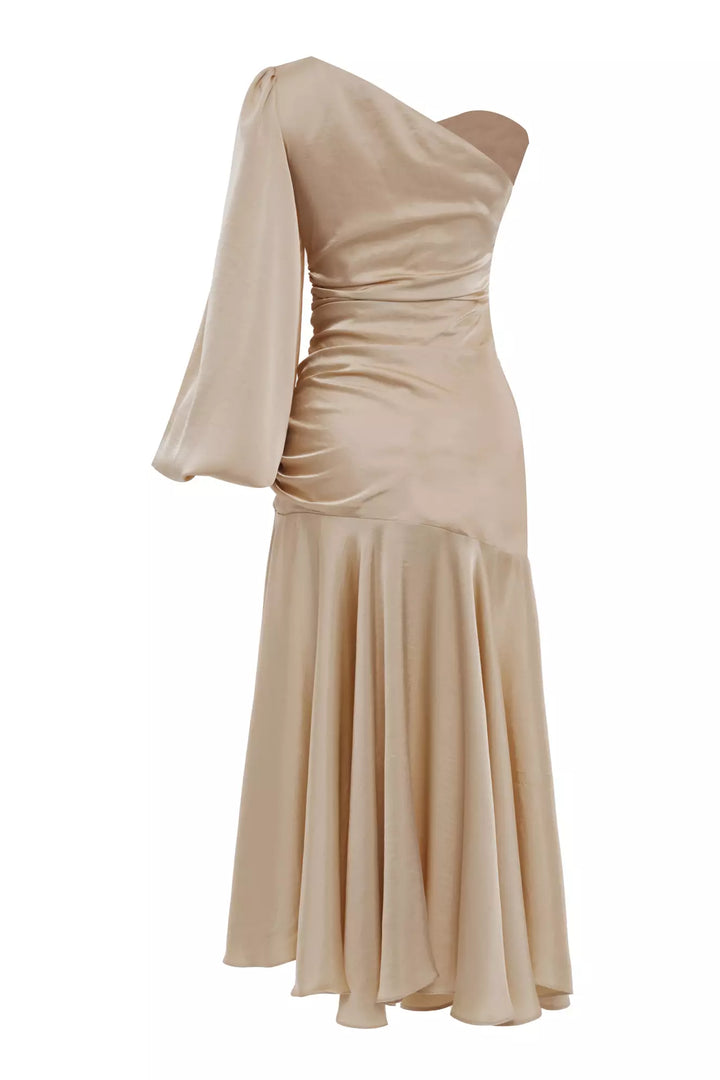 FRV Beige satin single sleeve midi dress - Carrara