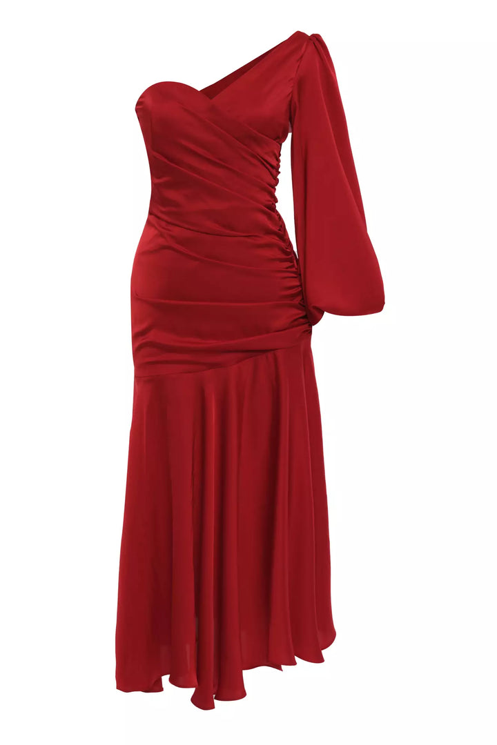 FRV Red satin single sleeve midi dress - Stryi
