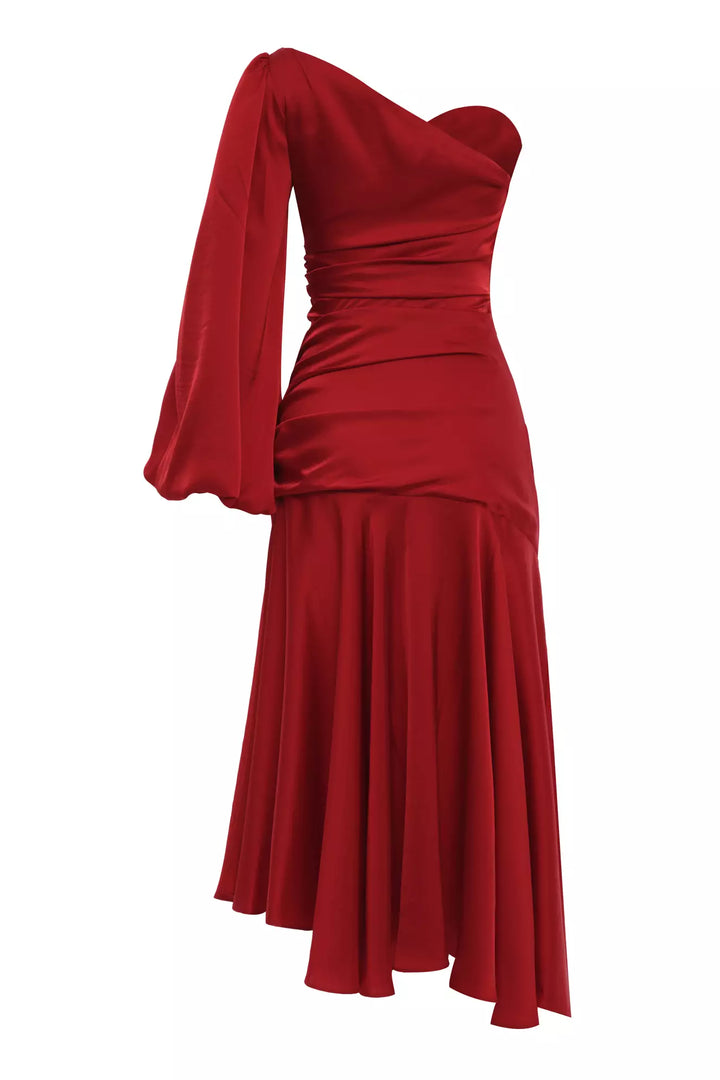 FRV Red satin single sleeve midi dress - Stryi