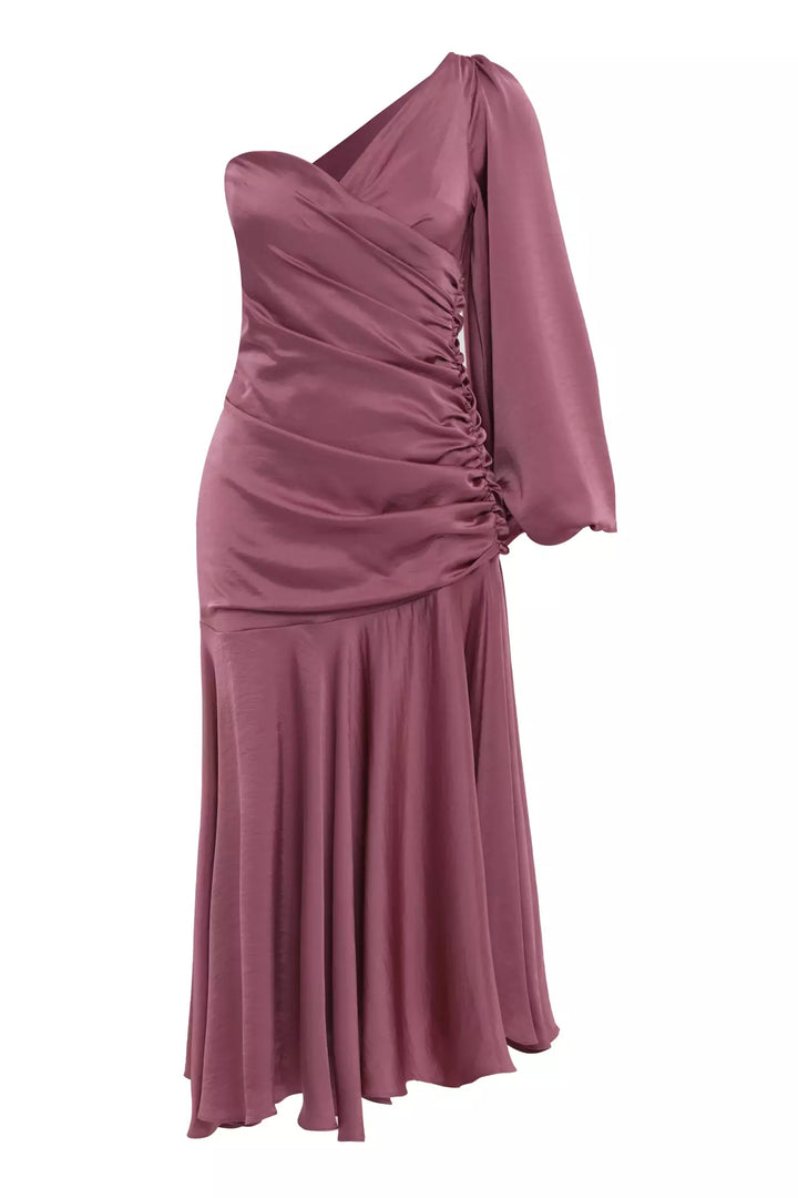 FRV Pink satin single sleeve midi dress - Newmarket