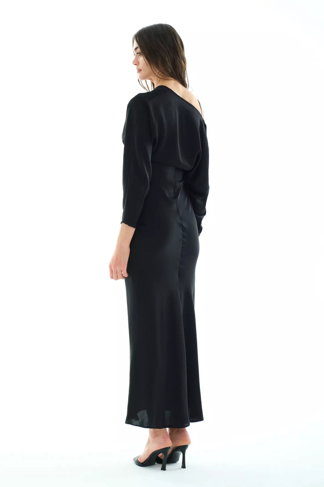 FRV Black satin long sleeve long dress - Málaga