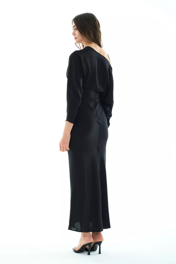 FRV Black satin long sleeve long dress - Málaga