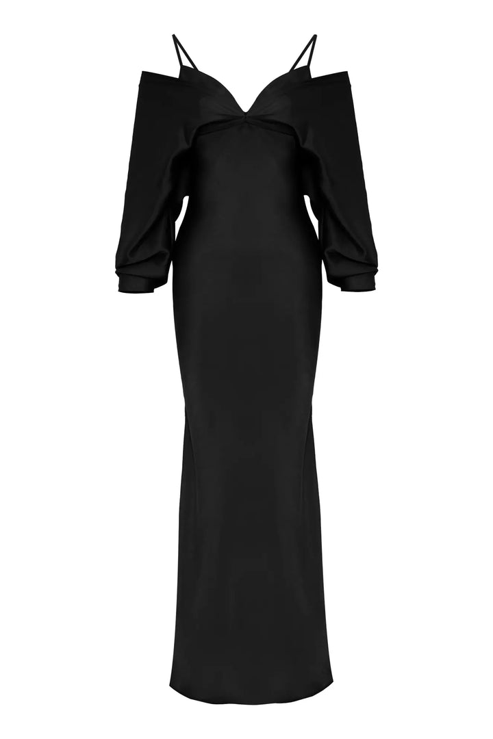 FRV Black satin long sleeve long dress - Málaga