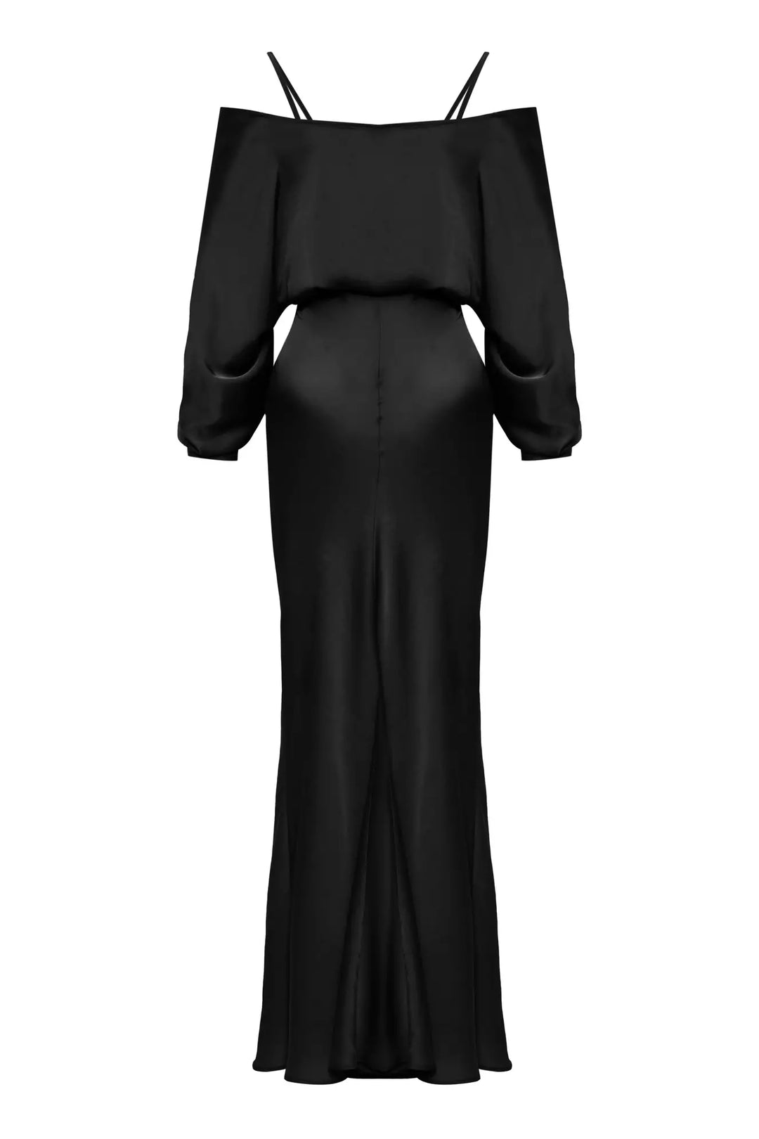 FRV Black satin long sleeve long dress - Málaga
