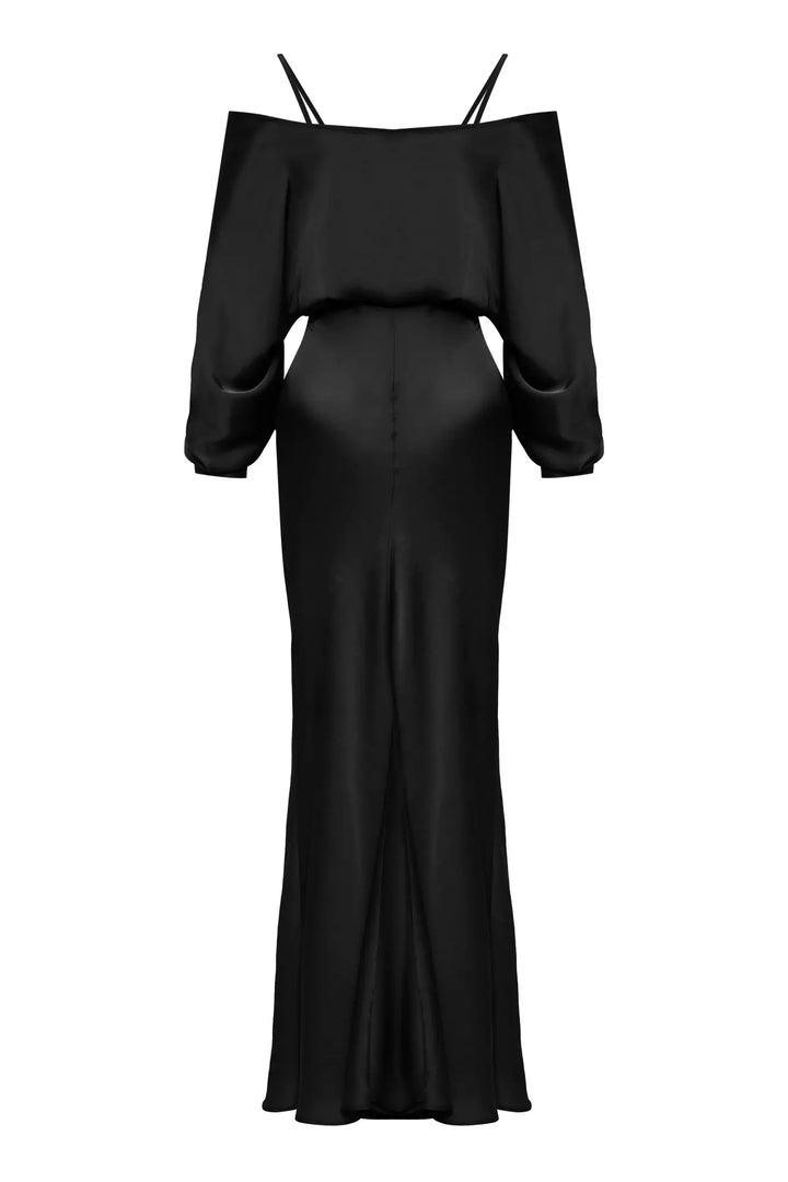 FRV Black satin long sleeve long dress - Málaga