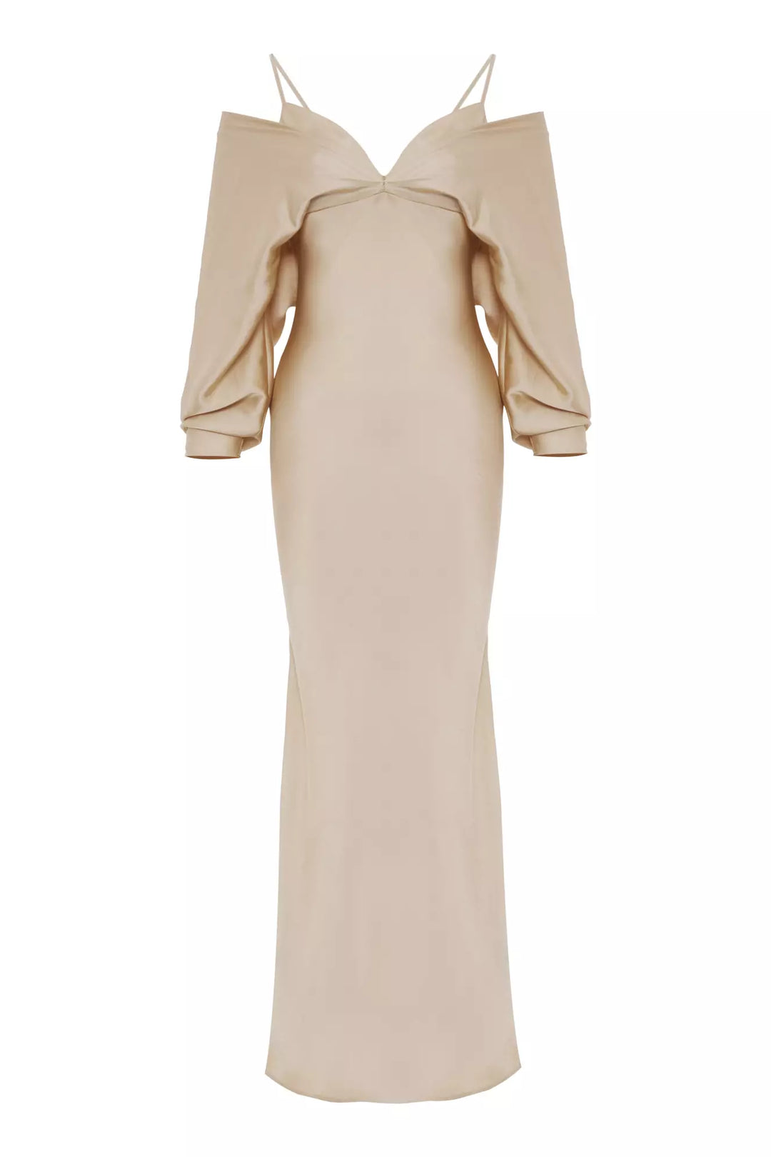 FRV Beige satin long sleeve long dress - Westminster