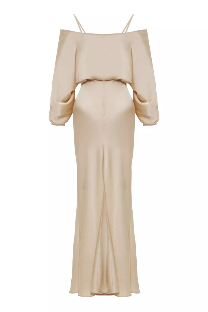 FRV Beige satin long sleeve long dress - Westminster