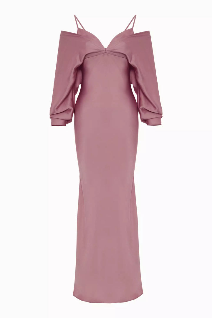 FRV Pink satin long sleeve long dress - Farmington