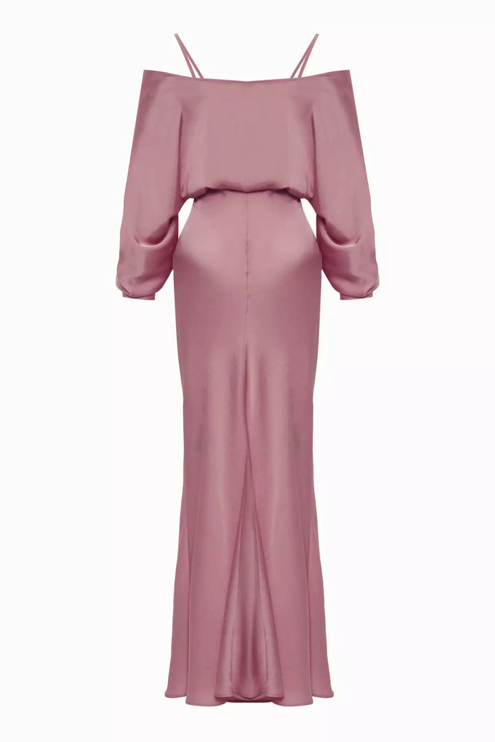 FRV Pink satin long sleeve long dress - Farmington