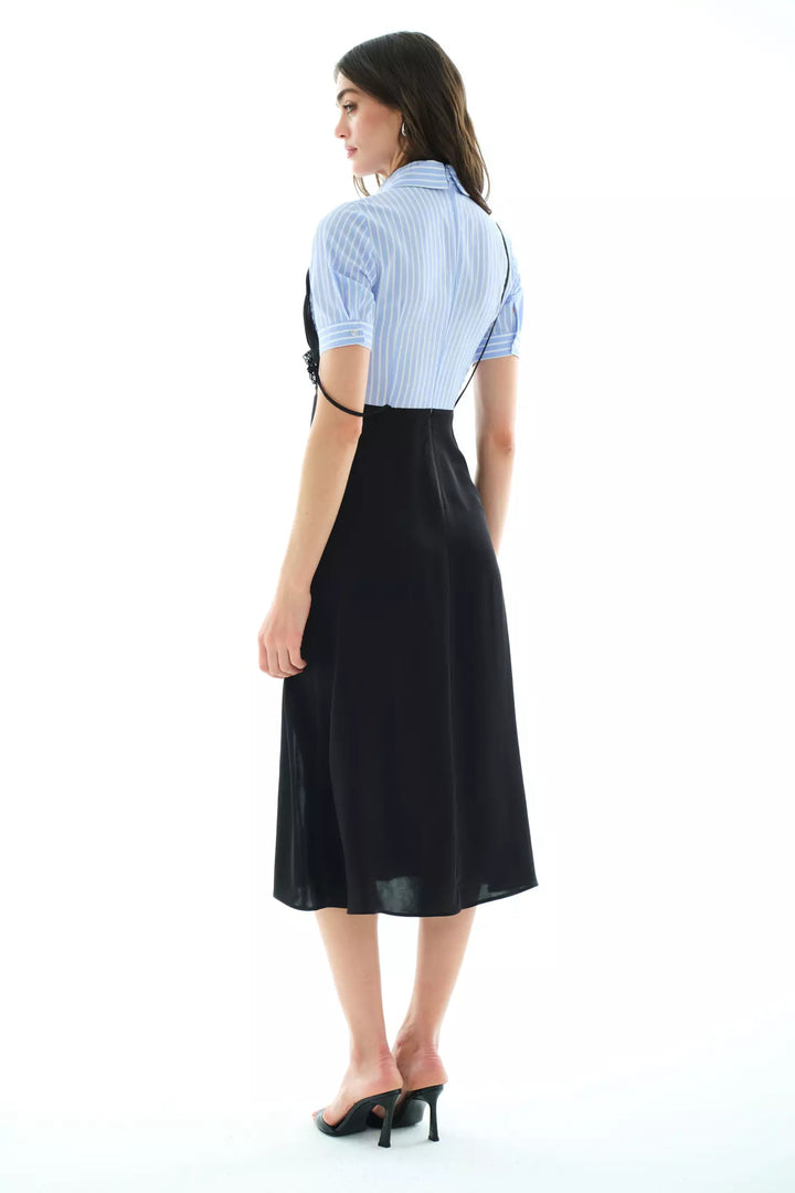 FRV Black satin short sleeve midi dress - Widnes