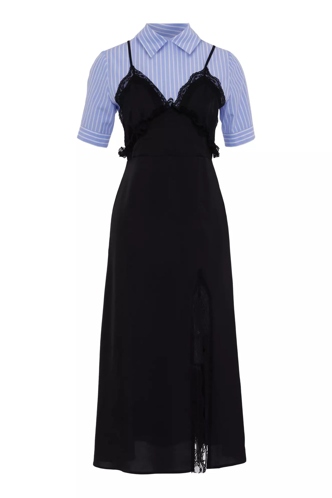 FRV Black satin short sleeve midi dress - Widnes