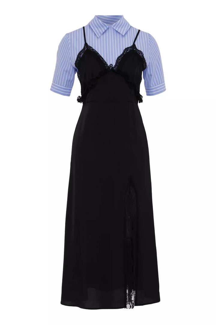 FRV Black satin short sleeve midi dress - Widnes