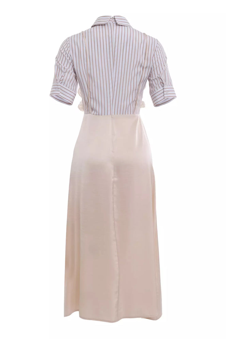 FRV Beige satin short sleeve midi dress - Santa Lucía del Camino