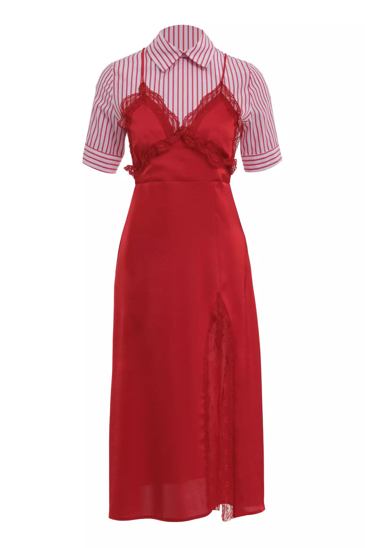 FRV Red satin short sleeve midi dress - Hallandale Beach