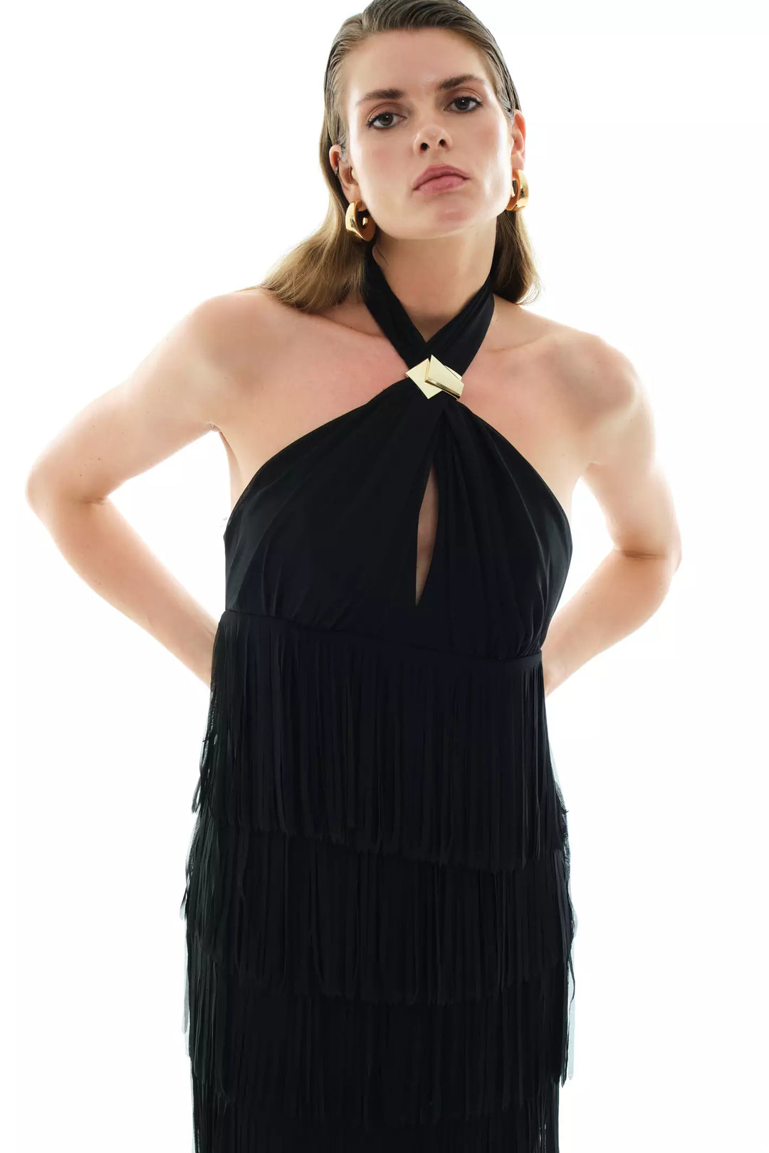 FRV Black chiffon sleeveless long dress - Alghero