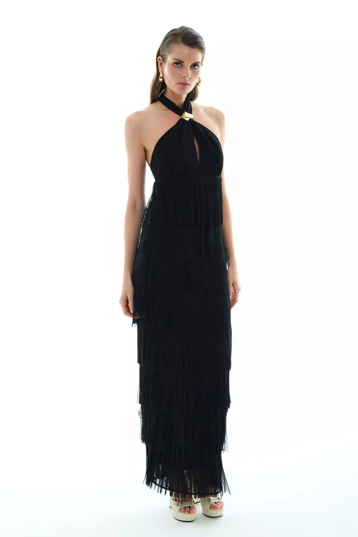 FRV Black chiffon sleeveless long dress - Alghero
