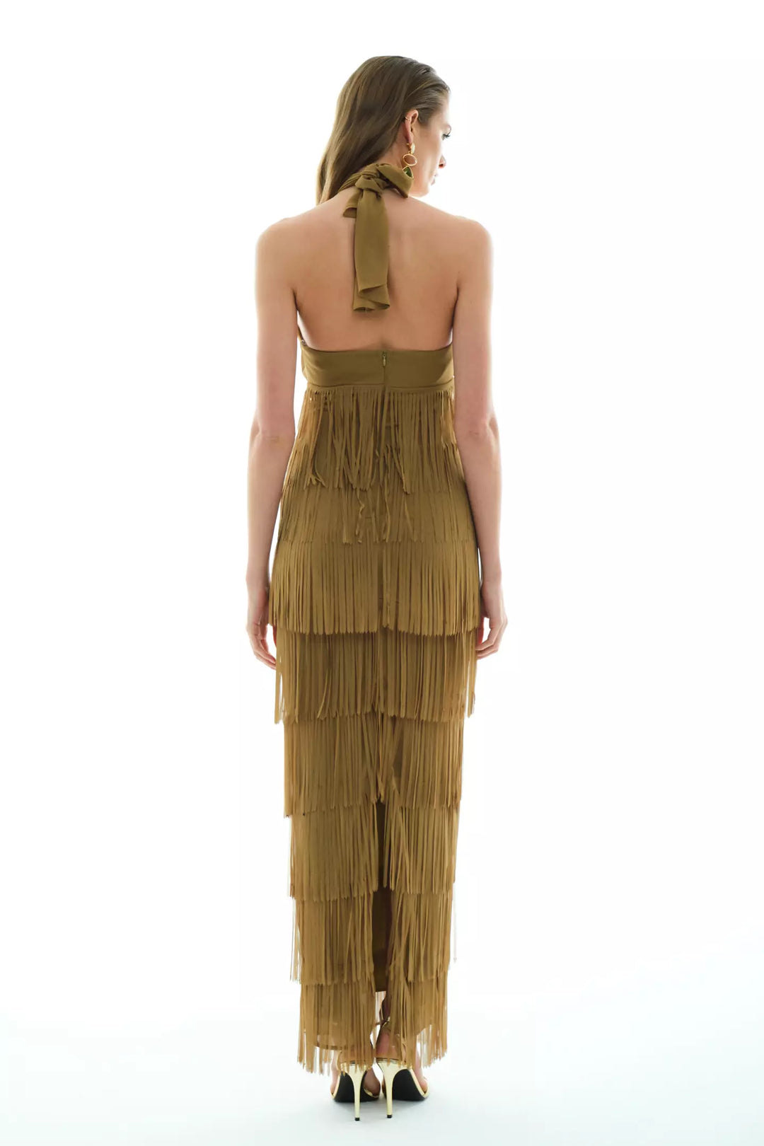 FRV Khaki chiffon sleeveless long dress - Dunstable