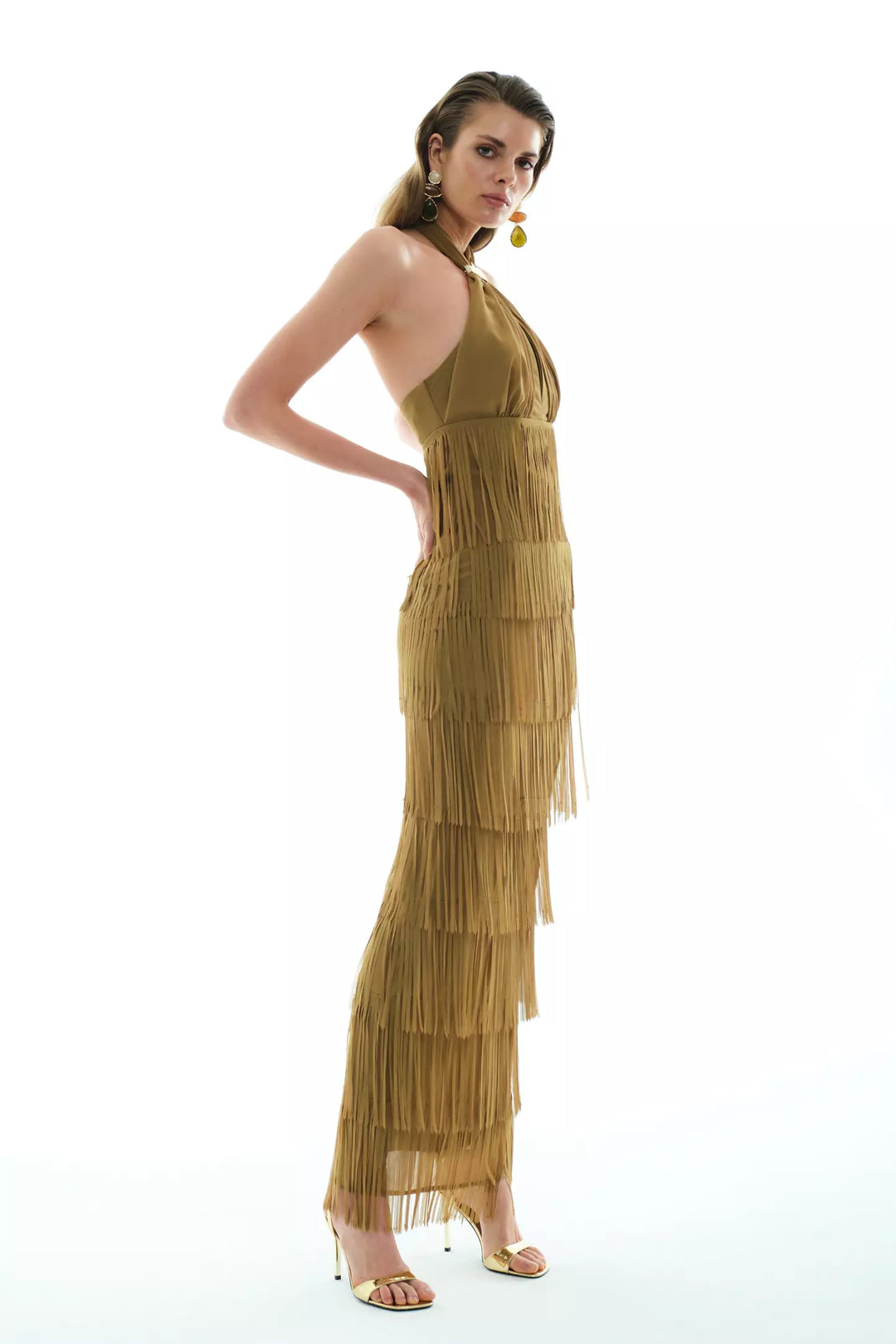 FRV Khaki chiffon sleeveless long dress - Dunstable