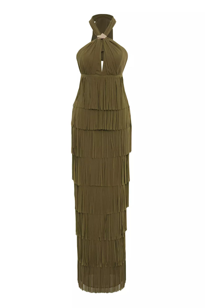 FRV Khaki chiffon sleeveless long dress - Dunstable