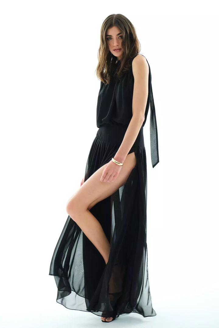 FRV Black chiffon sleeveless long dress - Drogheda