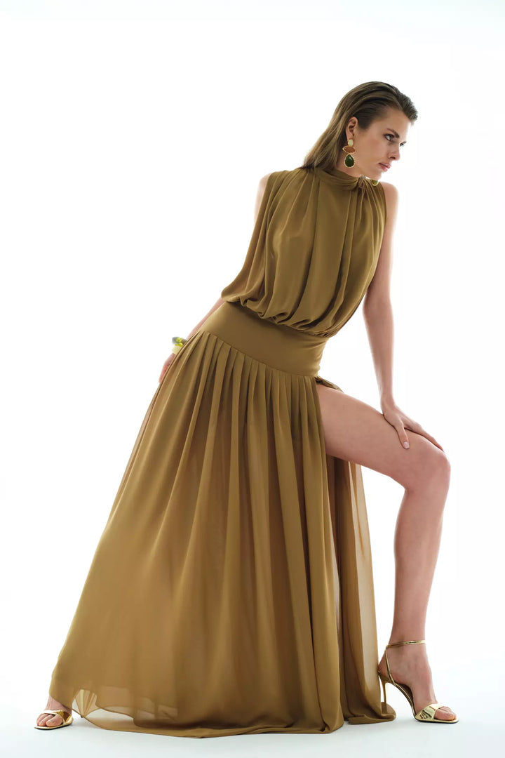 FRV Khaki chiffon sleeveless long dress - Smithtown