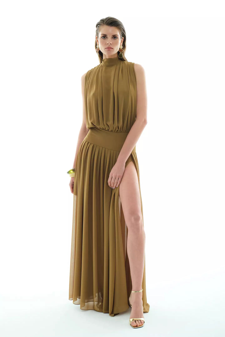 FRV Khaki chiffon sleeveless long dress - Smithtown