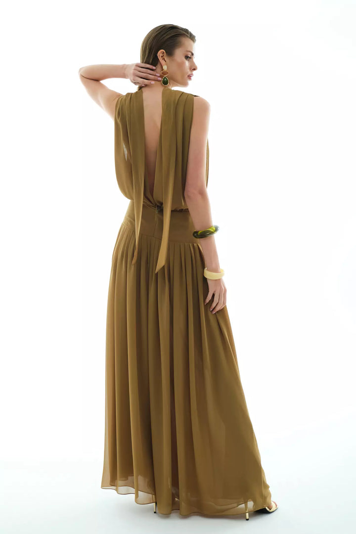 FRV Khaki chiffon sleeveless long dress - Smithtown