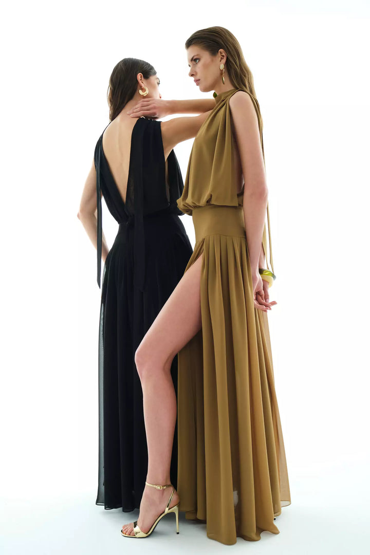 FRV Khaki chiffon sleeveless long dress - Smithtown