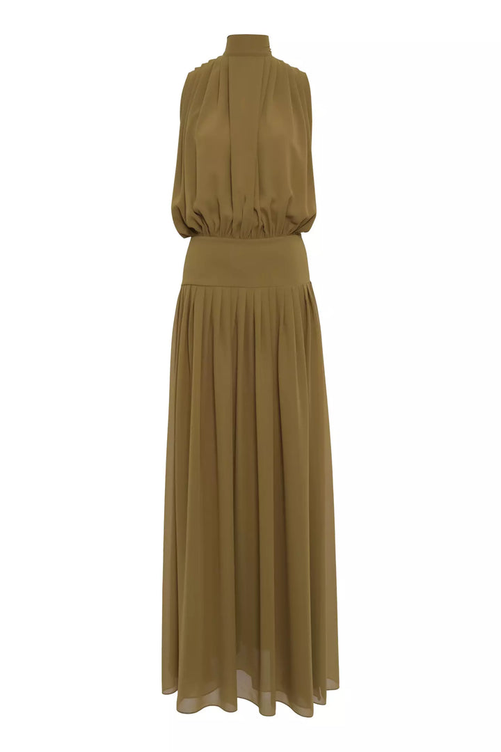 FRV Khaki chiffon sleeveless long dress - Smithtown
