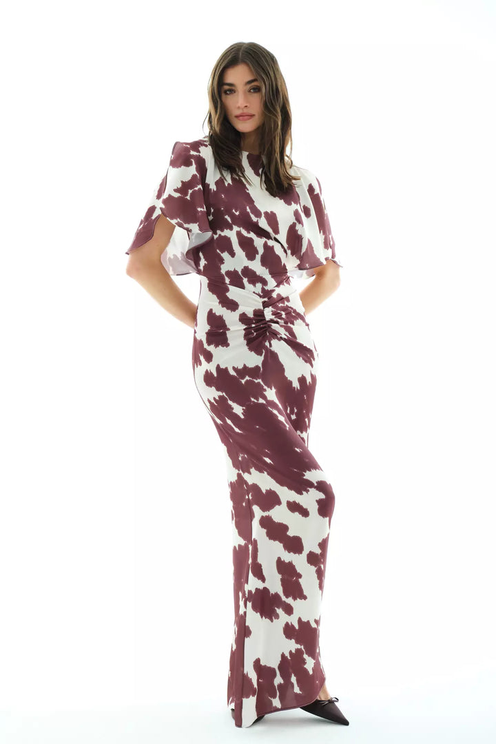 FRV Printed satin short sleeve long dress - London