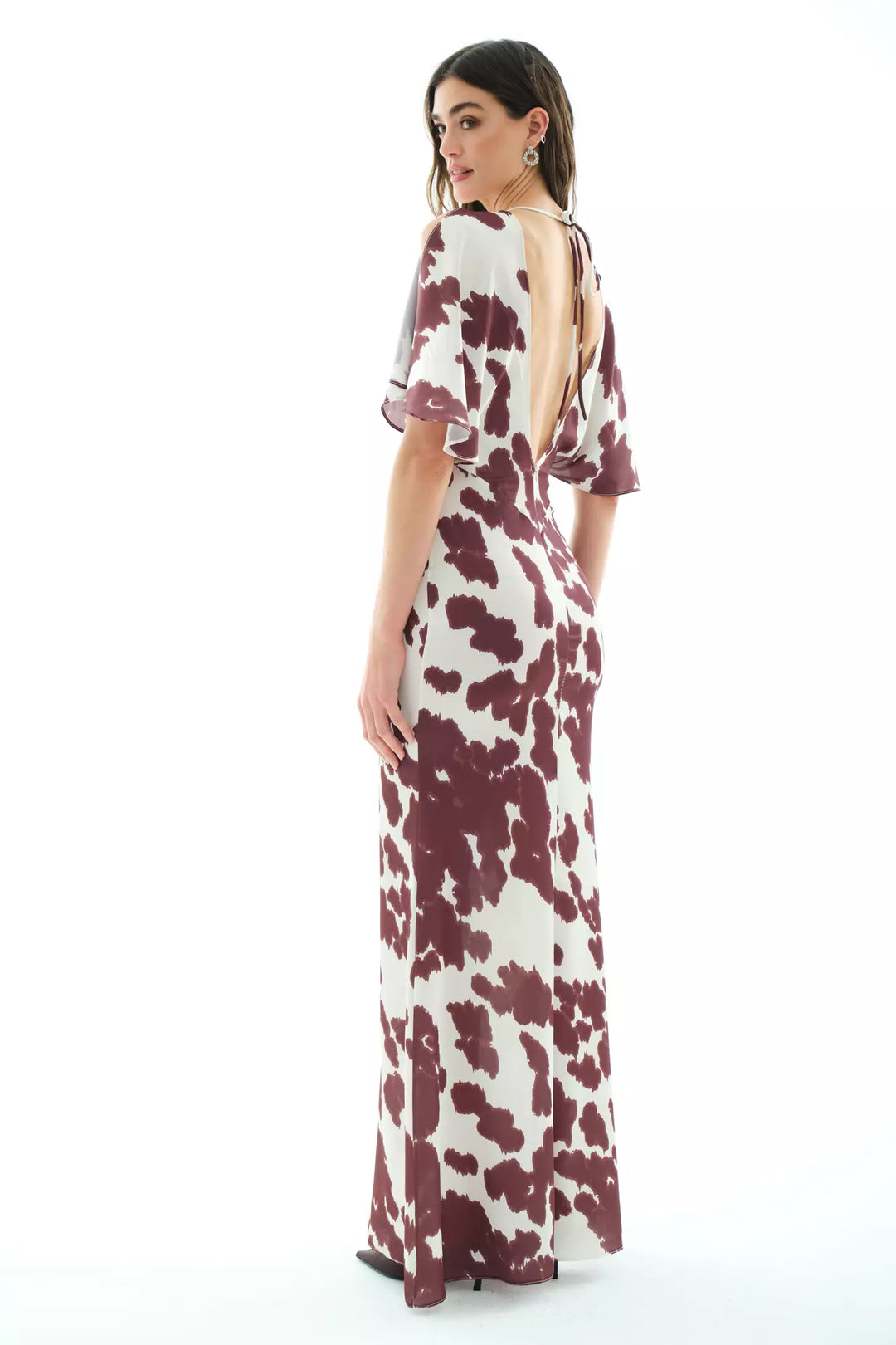 FRV Printed satin short sleeve long dress - London