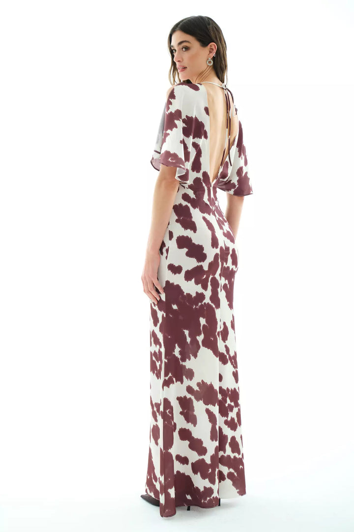 FRV Printed satin short sleeve long dress - London