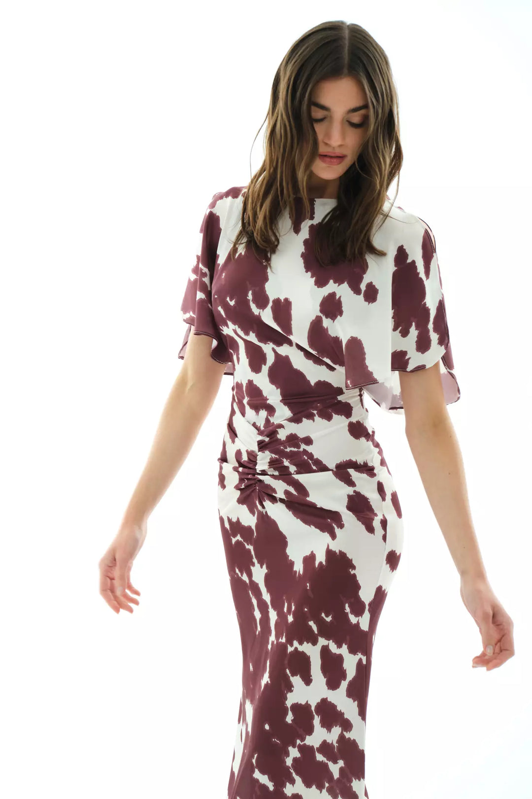 FRV Printed satin short sleeve long dress - London