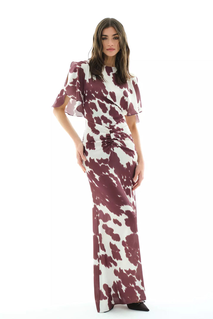 FRV Printed satin short sleeve long dress - London