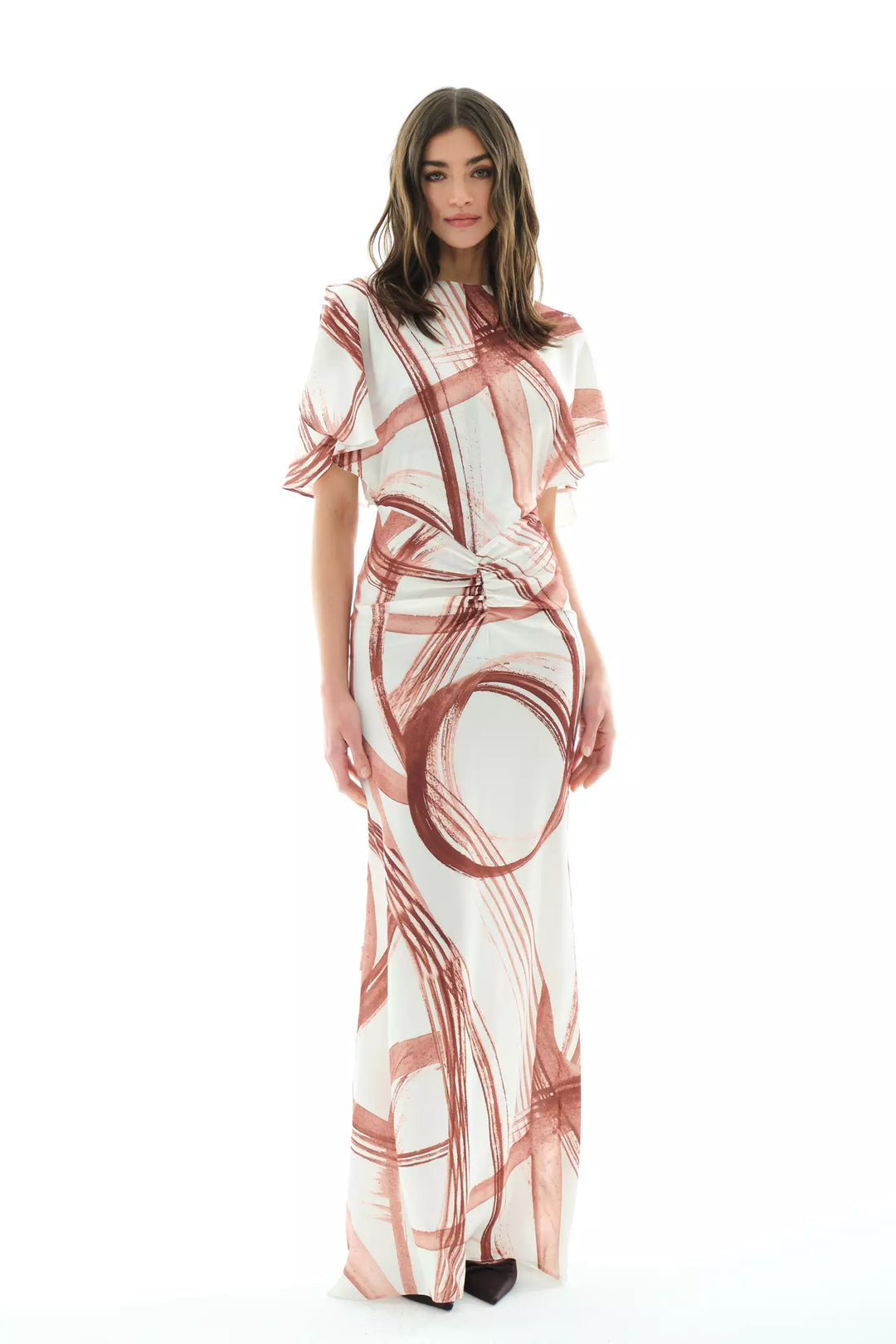 FRV Printed satin short sleeve long dress - Edina