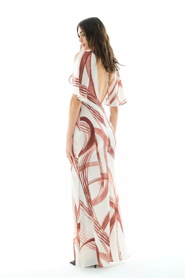 FRV Printed satin short sleeve long dress - Edina