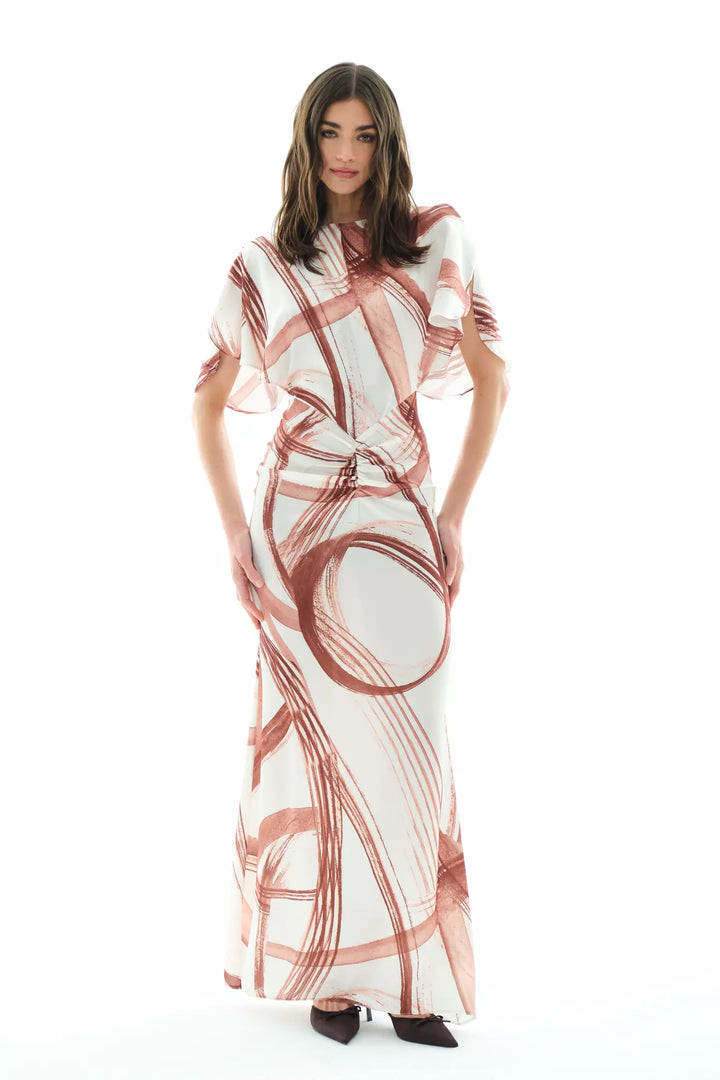 FRV Printed satin short sleeve long dress - Edina