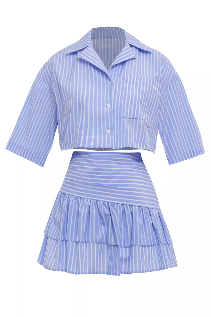 FRV Blue poplin short sleeve mini dress - Compiègne