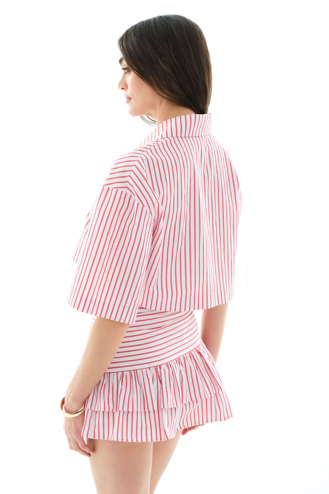 FRV Red poplin short sleeve mini dress - Dronten