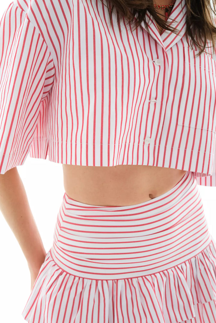 FRV Red poplin short sleeve mini dress - Dronten