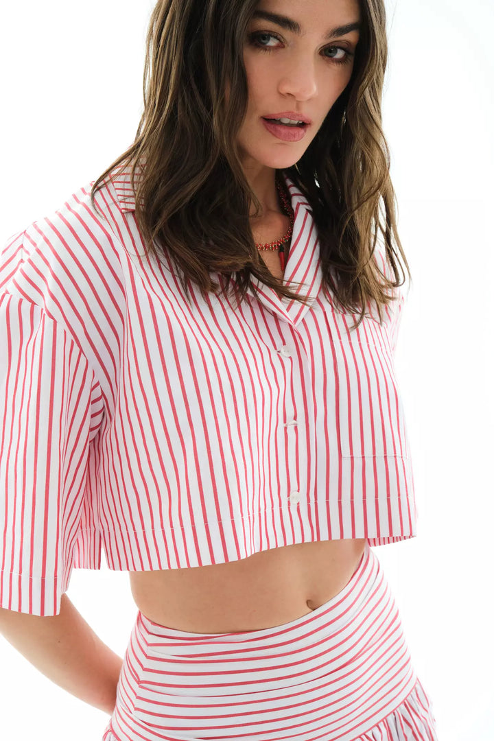 FRV Red poplin short sleeve mini dress - Dronten