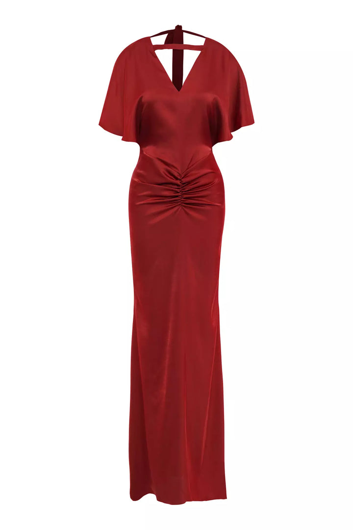 FRV Red satin short sleeve long dress - Brentwood