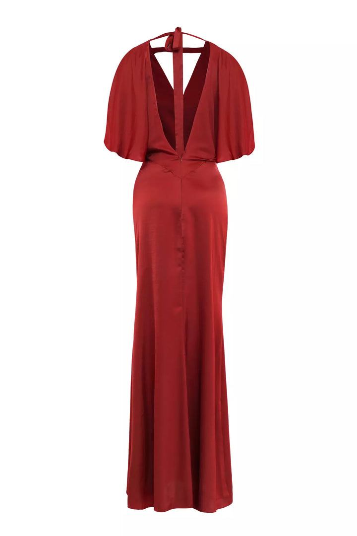 FRV Red satin short sleeve long dress - Brentwood