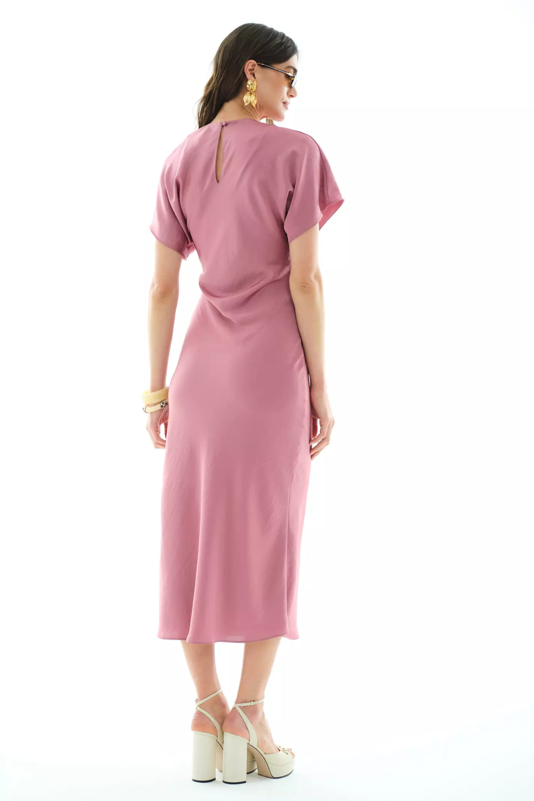 FRV Pink satin short sleeve long dress - Vitsyebsk