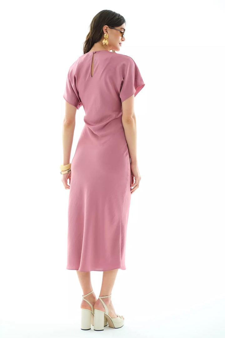 FRV Pink satin short sleeve long dress - Vitsyebsk