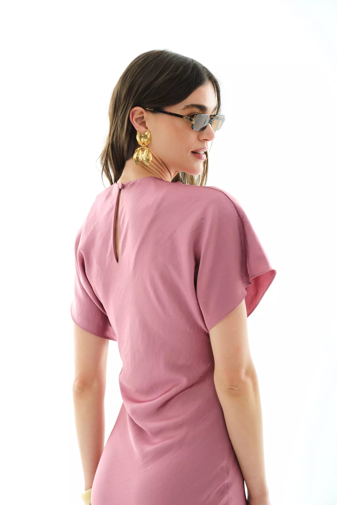 FRV Pink satin short sleeve long dress - Vitsyebsk